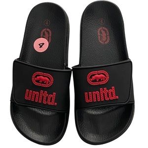 NEW ECKO UNLTD Slides kids 4 Women’s 6 bright bold logo on basic black
